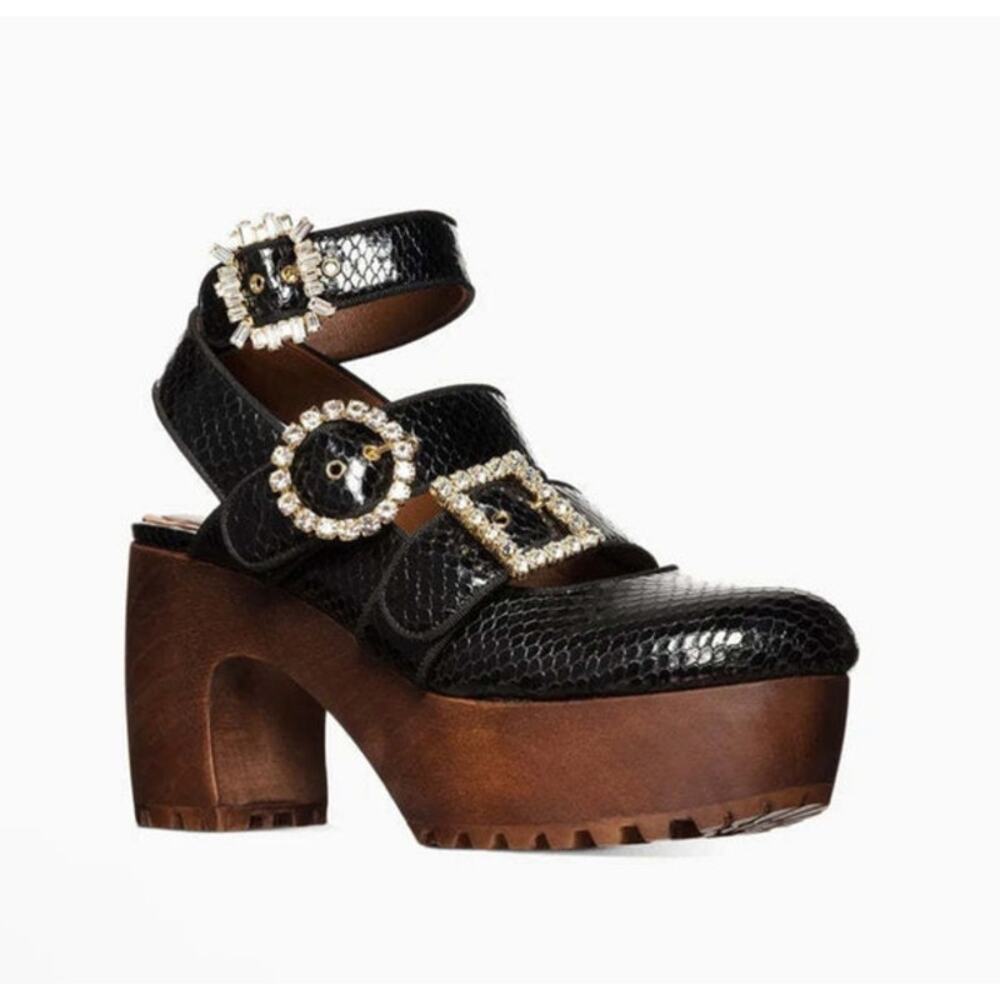 AUTUMN ADEIGBO TRIPLE STRAP CLOG - BLACK SNAKE EMBOSSED Sz EU40 - Picture 2 of 9